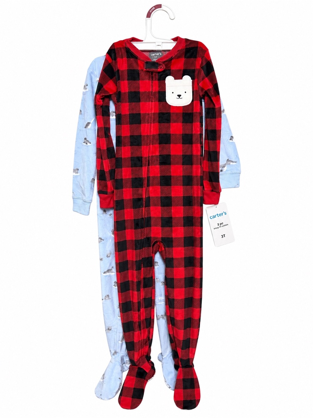 Carter's Red and Black Buffalo Plaid Bear Pocket Footed Pajamas